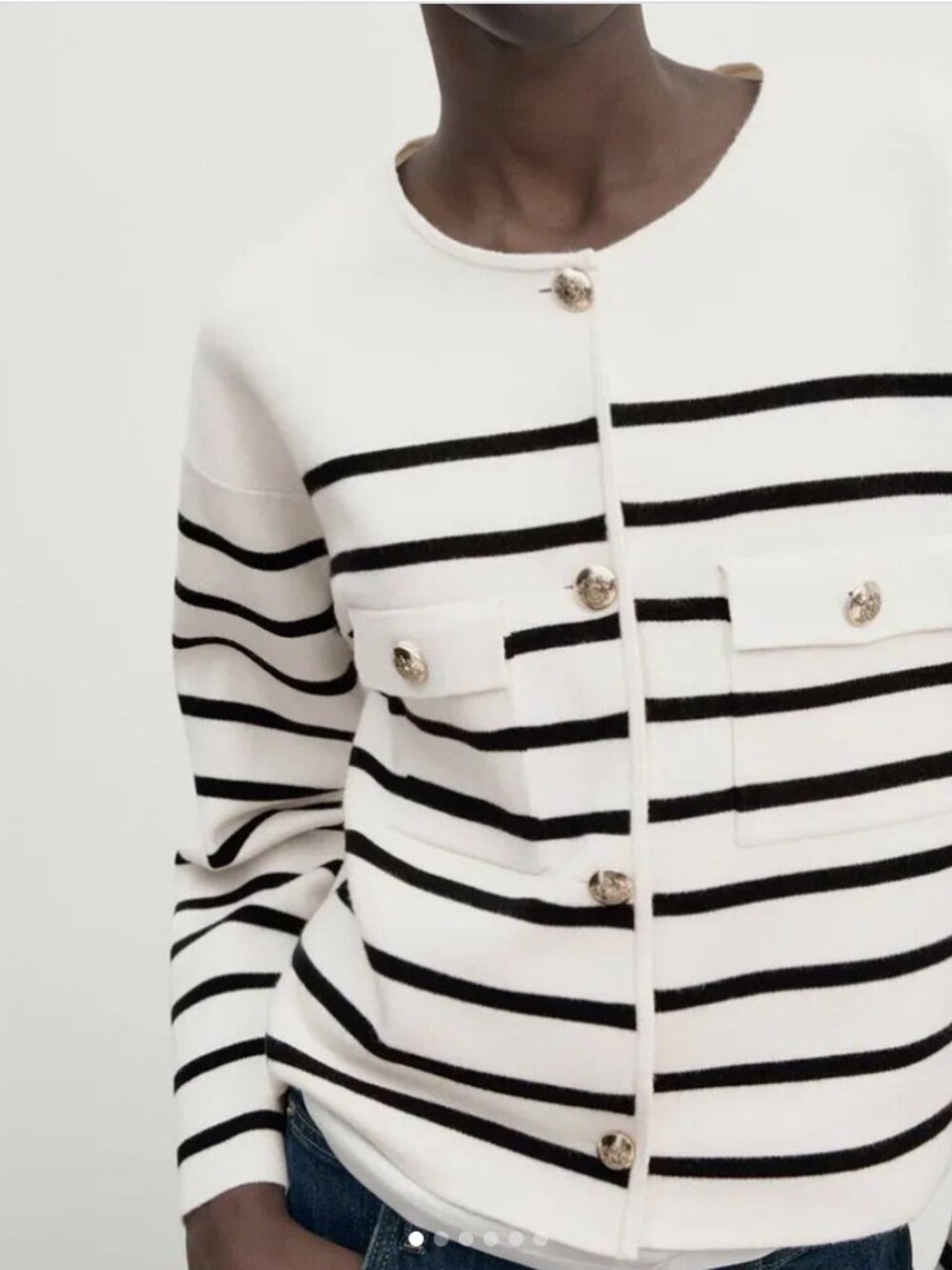 NWOT'S Massimo Dutti Striped Knit Cardigan With Pockets Ecru Size XS